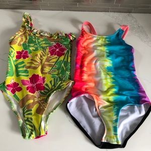 2 one piece bathing suits size 6/6x & cover up top